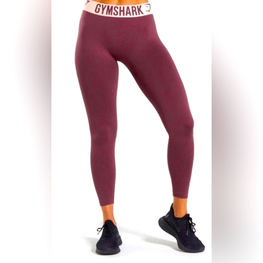 GYMSHARK Fit Seamless Maroon Leggings Size Large Berry Pink Stretch Waistband